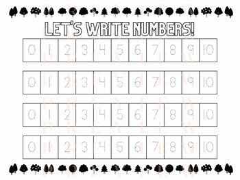 Preview of Let's Write Numbers! Numbers 0 - 10 Handwriting No Prep | Tracing | Arbor Day