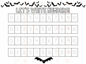 Preview of Let's Write Numbers! Numbers 0 - 10 Handwriting No Prep | Tracing | Bats Fall