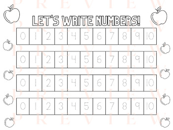 Preview of Let's Write Numbers! Numbers 0 - 10 Handwriting | Tracing | Apples