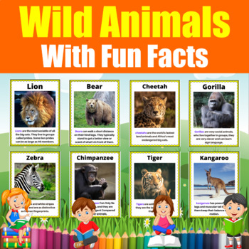 Let's learn about Wild Animals . 16 Flash cards with fun Facts for kids