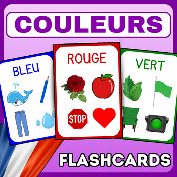 Preview of Let's learn the colors! (Apprenons les couleurs!) Flashcards - French