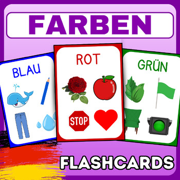 Preview of Let's learn the colors! (Lass uns die Farben lernen!) Flashcards - German