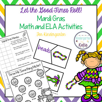 Preview of Let the Good Times Roll: Mardi Gras Math and ELA Activities for Kindergarten