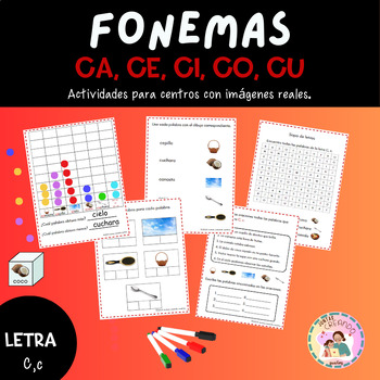 Preview of Letra C,c (sílabas ca, ce, ci, co, cu) imagenes reales/actividades para centros.