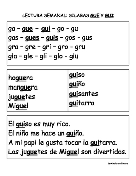 GUE Y GUI (lectura semanal) by MARIA NAVARRO | Teachers Pay Teachers