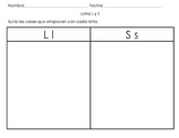 Letra L & S Sound Sorting & Categorizing worksheet