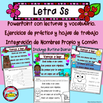 Preview of Letra S PowerPoint, Lecturas y Hojas de trabajo