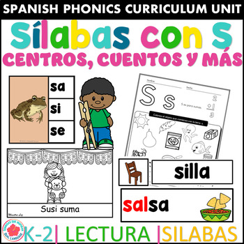 Preview of Letra S Silabas con S Centros de trabajo hojas de trabajo cuentos vocabulario