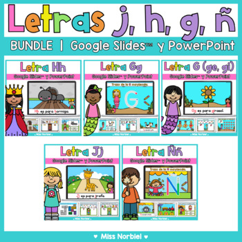 Preview of Letras J G H Ñ para Google Slides™ | Digital Spanish Alphabet activities 