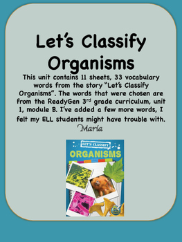 Preview of ReadyGen Let's Classify Organisms Vocabulary 3rd grade Unit 1 Module B