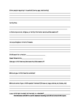 Let's Get To Know Each Other child and family questionnaire | TPT