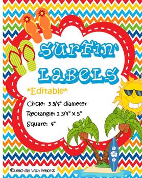 Let's Go Surfin' Labels (surf, beach, Hawaiian theme) *editable*