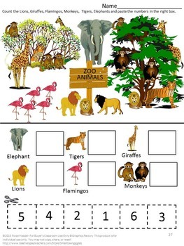 Zoo Animals Printable Activities BUNDLE, Kindergarten Math & Literacy