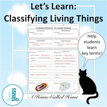 Preview of Let's Learn:  Classifying Living Things Organizer