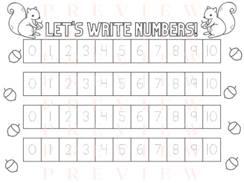 Preview of Lets Write Numbers! Numbers 0 - 10 | 10 - 20 Handwriting | Trace | Squirrel Teen