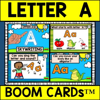 Letter A Alphabet Name and Beginning Sound BOOM CARDS™ Errorless Movement