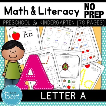 Letter A Math & Literacy Alphabet Activities NO PREP {Color & BW set included}