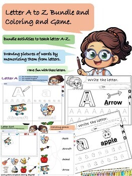 Preview of Letter A to Z Bundle and Coloring for Children or Preschool, PreK