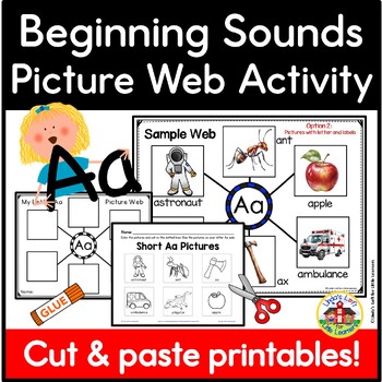 Preview of Beginning Sound Letter A Picture Web Activity with Cut and Paste Worksheets