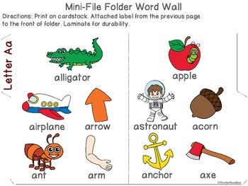 Letter Aa Mini-File Folder Word Wall Activity Pack by Over The MoonBow