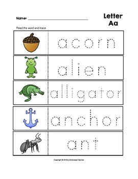 letter aa trace the words worksheets preschoolkindergarten tpt