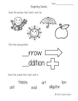 letter aa worksheets activities freebie by ms ks autism room tpt