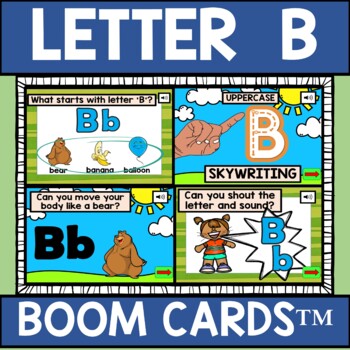 Preview of Letter B Alphabet Name and Beginning Sound BOOM CARDS™ Errorless Movement