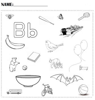 Preview of Letter Bb Coloring page and Identification Worksheet