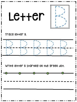 Letter Bb activity worksheet printable trace & write (uppercase)