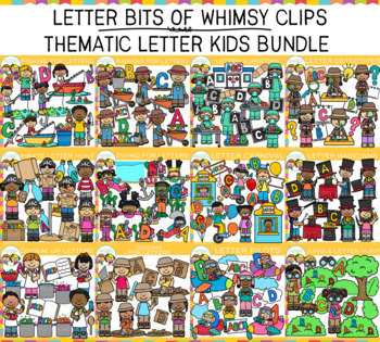 Preview of Letter Bits of Whimsy Clips: Thematic Letter Kids Clip Art Bundle