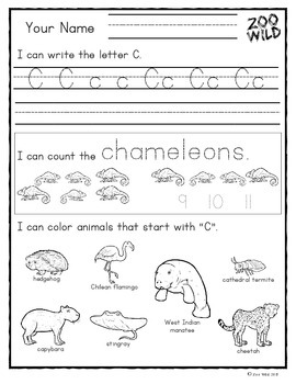 Letter C Practice Page -- Zoo Wild Morning Work -- Wildlife Homeschool