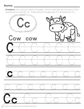 Letter C Practice (cow) by High Street Scholar Boutique | TPT
