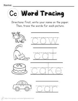 Letter C Tracing Worksheet Teaching Resources | TPT