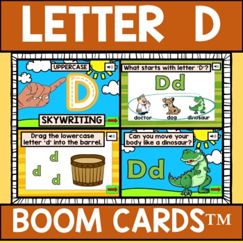 Preview of Letter D Alphabet Name and Beginning Sound BOOM CARDS™ Errorless Movement