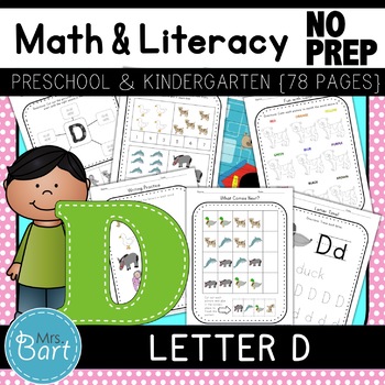 Preview of Letter D Math & Literacy Alphabet Activities NO PREP {Color & BW set included}