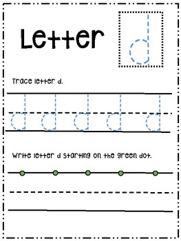 letter d activity worksheet printable trace write lowercase tpt