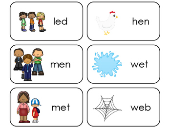 Preschool-1st Grade ELA Letter 'E' CVC Picture and Word Laminated Flashcards 
