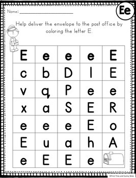 Letter of the week: LETTER E-NO PREP WORKSHEETS- LETTER E Alphabet Lore  theme