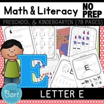 Preview of Letter E Math & Literacy Alphabet Activities NO PREP {Color & BW set included}