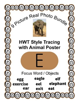 Preview of Letter E Real Picture Reader Plus - Featuring Zoo Animal & HWT style Tracing