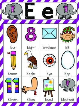 Letter E Words And Pictures / Letter I Words and Pictures Printable