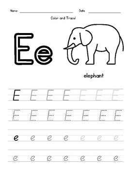 Letter E Worksheet Color and Trace by Lesson Kits | TPT