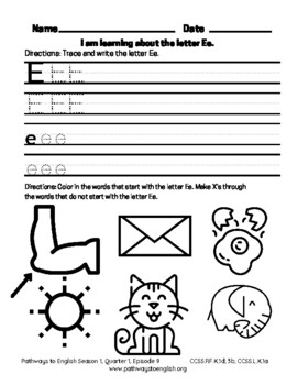 Letter E Worksheets - Trace, Identify, Write