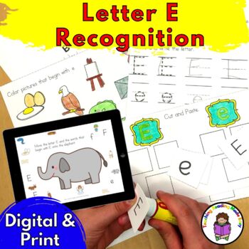 Preview of Letter E Worksheets for Letter Sound Recognition | Print and Digital Bundle