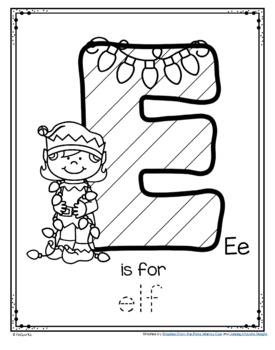 letter e is for elf trace and color christmas printable free by kidsparkz