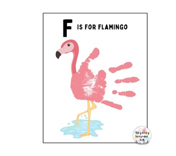 Preview of Letter F Handprint Art Craft Printable Template / Alphabet / F is for Flamingo