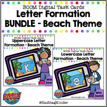 Preview of Letter Formation BUNDLE - UC/LC - Beach Theme - Digital Task Cards