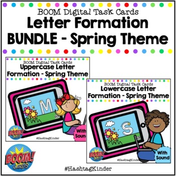 Preview of Letter Formation BUNDLE - UC/LC - Spring Theme - Digital Task Cards