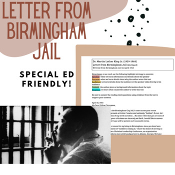 Preview of Letter From Birmingham Jail Guided Annotation (Special Education Friendly!)