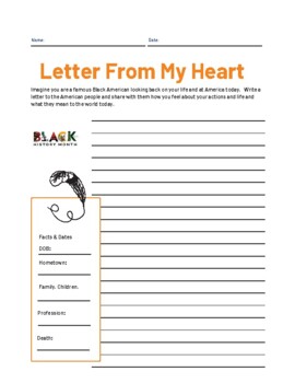 Preview of Letter From My Heart. Black History Month. Template. ELA. Writing. Letter.